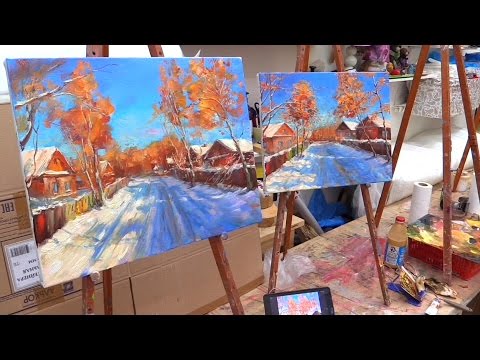 Видео: Солнечный день. Мастер-класс на двух холстах. Master class on two canvases