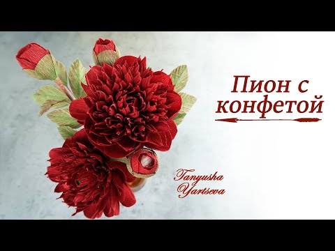 Видео: Пион из гофрированной бумаги.  Цветы с конфетами.