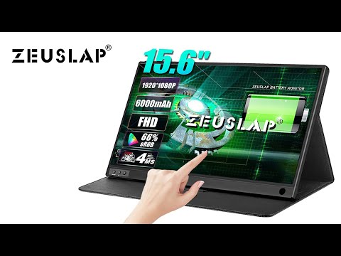 Видео: Сенсорный портативный монитор ZEUSLAP, 15.6", FullHD, 60Hz, батарея 6000 mAh.
