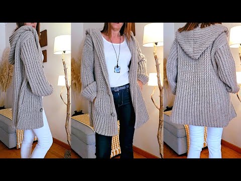 Видео: Как #вязать жакет/кардиган с капюшоном крючком.