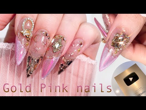 Видео: Ногти с золотой звездой✨ Распаковка золотой кнопки воспроизведения❤️ Нейл-арт АСМР
