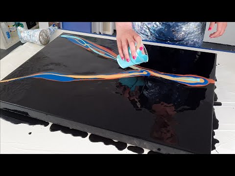 Видео: ДВА ПОЛОСЫ Акрил Заливка - Жидкость Картина Техника - Большой нидерландский язык Налить Черный