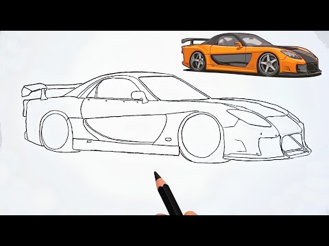 Видео: Учебник по рисованию автомобиля Mazda RX-7 | Tokyo Drift🔥
