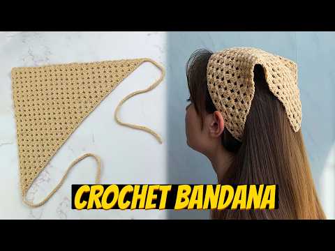 Видео: Вязаная крючком бандана для волос | Эстетическая бандана | Бандана Granny Square Triangle