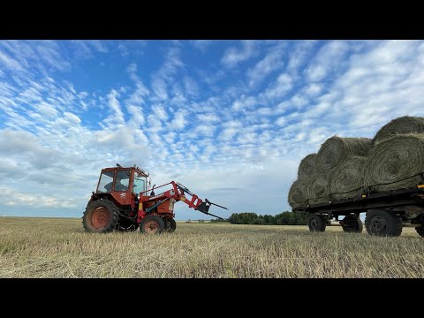 Видео: Т-25 и ПЛ-0,4 Погрузка рулонов сена.