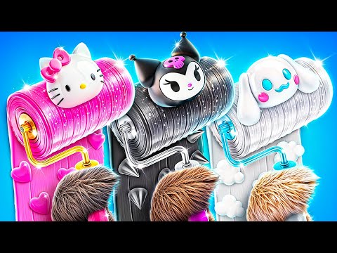 Видео: Мы построили секретные домики Hello Kitty vs Kuromi vs Cinnamoroll! Домики одного цвета челлендж!