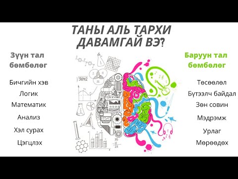 Видео: Сэтгэл зүйн сорил-3 Аль тархи давамгай хөгжсөн бэ?
