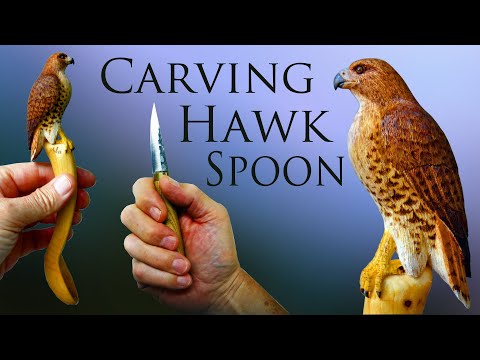 Видео: Ложка в виде краснохвостого ястреба, вырезанная вручную