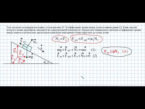 Видео: тело скользит по клину при каком коэф трения