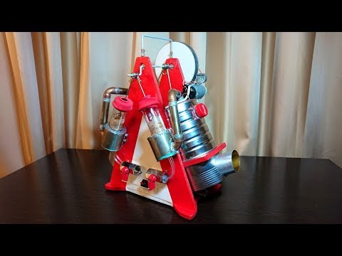 Видео: Двухцилиндровый двигатель Стирлинга с генератором V2