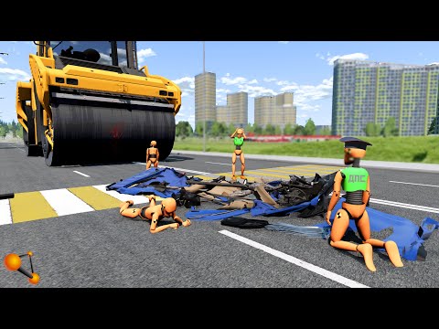 Видео: КАТОК СМЕРТИ! МАШИНА ПОПАЛА ПОД АСФАЛЬТОУКЛАДЧИК | BeamNG.drive