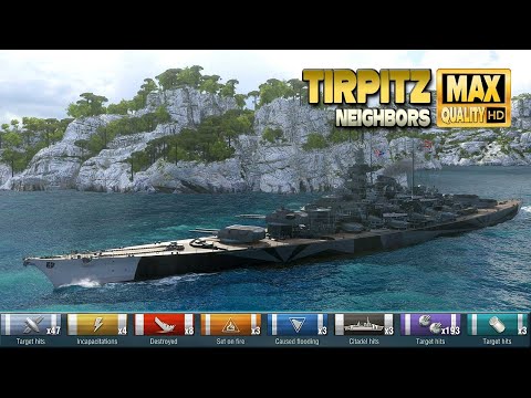Видео: Линкор «Тирпиц» доминирует на карте Neighbors - World of Warships