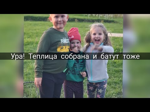 Видео: Теплица домиком. Май. Поставили батут.