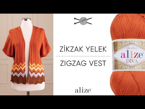 Видео: Alize Diva ile Zikzaklı Yelek • ZigZag Vest • Зигзагообразный жилет