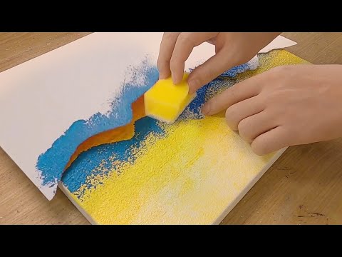 Видео: Картина на рваной бумаге / Пейзаж с многослойными горами / Легкая техника росписи акрилом