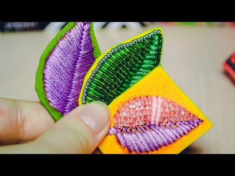 Видео: вышивка гладью, Листья