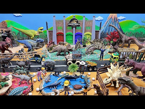 Видео: Диорама «Зоопарк динозавров Юрского периода» — тираннозавр рекс, стегозавр, мозазавр