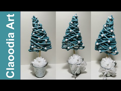 Видео: Небольшая новогодняя елка с бумажным плетеное, в горшке