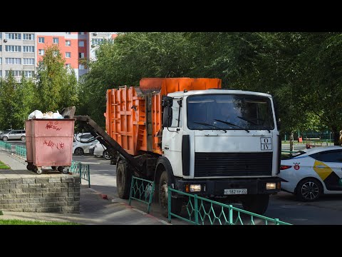 Видео: Мусоровоз МКМ-3403 на шасси МАЗ-5337A2 (С 182 ТР 22) / Garbage truck MAZ-5337A2. Хочу быть Кировцем.