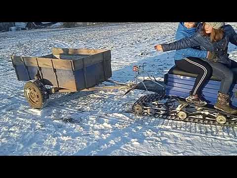 Видео: Самодельный снегоход "тырчик", сезон открыт.