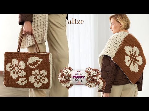 Видео: Осенняя шаль из пряжи Alize Puffy More и Alize Puffy Fine