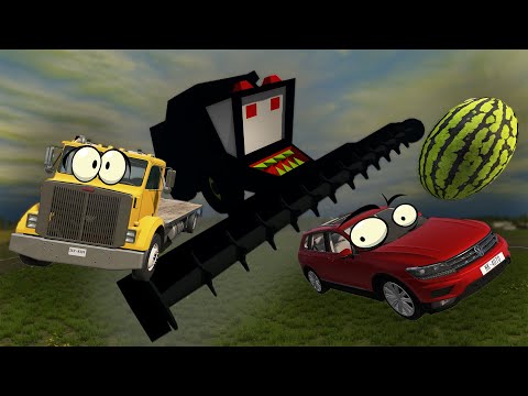 Видео: КАК ПОБЕДИТЬ ЧЁРНЫЙ КОМБАЙН ПОЖИРАТЕЛЬ? Страшилки с машинами. Гоша и Чич новые серии.