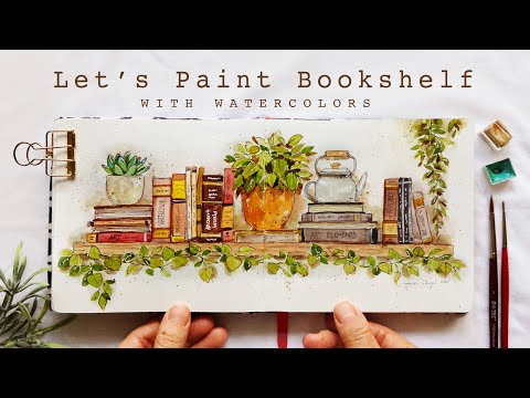 Видео: Рисуем шаг за шагом: книжная полка акварелью