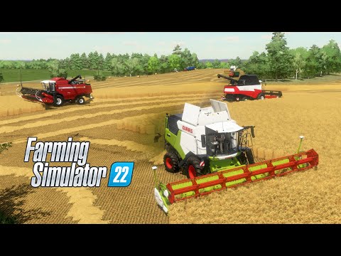 Видео: FS22 Большая уборка, 4 комбайна на одном поле: Claas Tucano 580, Trion 520, Acros 595, Палессе GS12