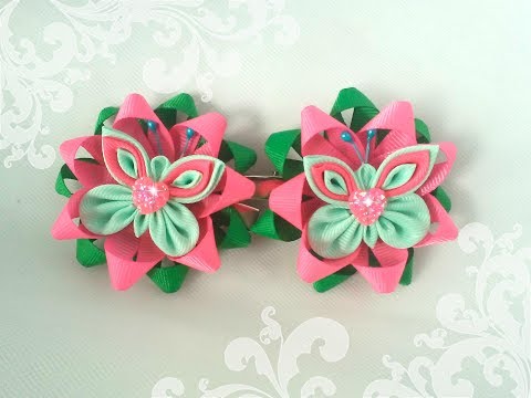Видео: Заколки звездочки с маленькими бабочками канзаши Мастер класс