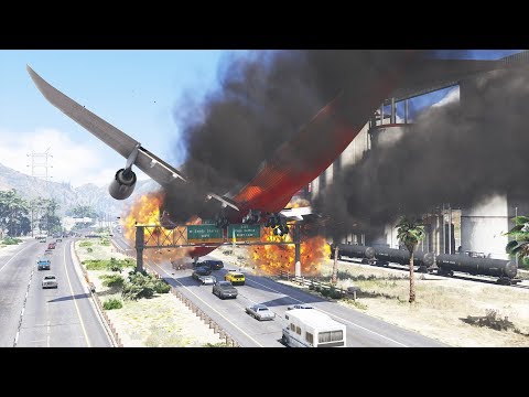Видео: Аварийная посадка самолета Boeing 747 на оживленном шоссе | GTA 5