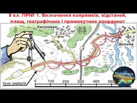 Видео: Географія. 8 кл.Урок 7. Визначення напрямків, відстаней, площ, географічниих і прямокутних координат