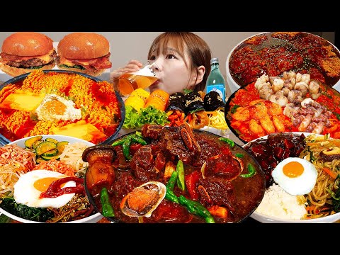 Видео: Sub)Real Mukbang- Видео о еде и приготовлении блюд от Mizzang👩🏻‍🍳 Курица, рамен, бургер 🍱 KOREAFOOD