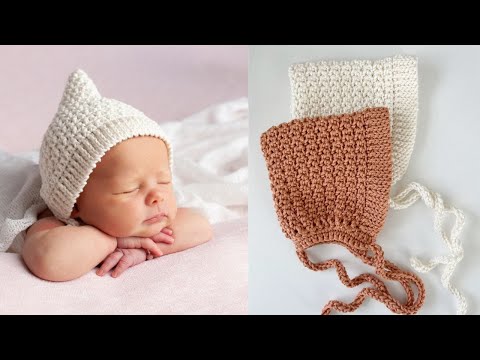 Видео: Вязаный крючком чепчик для новорожденного от Кейт