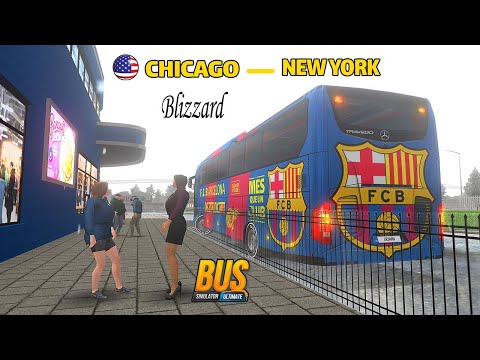 Видео: Автобусный симулятор: Ultimate || Скин Mercedes Travego 16 SHD Barcelona - Из Чикаго в Нью-Йорк.