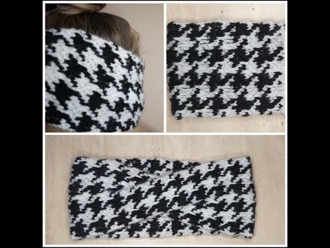 Видео: Повязка спицами узором "гусиная лапка".