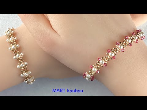Видео: браслет из жемчужных и хрустальных бусин
