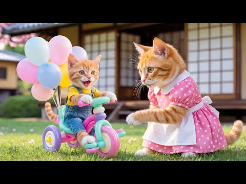 Видео: 🐱🎈 Креативный котенок Джинджер сделал велосипед из разноцветных воздушных шаров. Мама-кошка очень...
