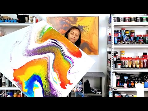 Видео: 🌈 Радуги и ☀️ Солнце - Огромная красочная картина с кружевом и жемчугом! - Акриловая живопись