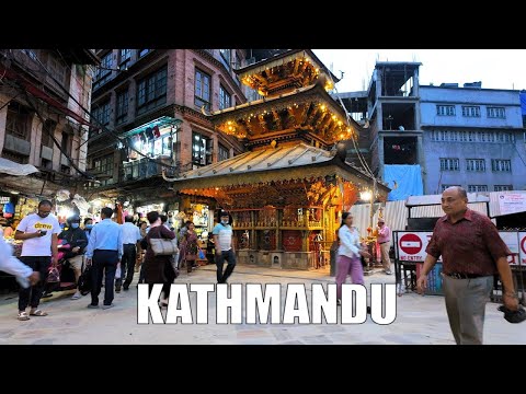 Видео: Катманду, Непал - вечерняя прогулка по оживленным улицам центра города 4K UHD