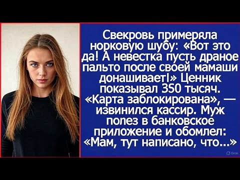 Видео: Свекровь примеряла норковую шубу: «Вот это да, сынок! А невестка пусть драное пальто донашивает!»