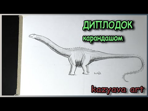 Видео: Как нарисовать динозавра ДИПЛОДОК карандашом. Поэтапное рисование шаг за шагом