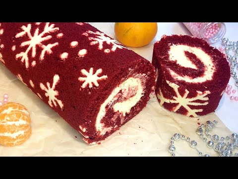 Видео: Рулет "Красный бархат" со снежинками // Red Velvet roll with snowflakes