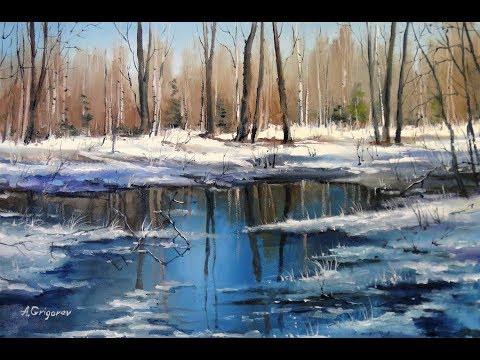 Видео: 🔝 ХуДоЖнИкИ | Рисуем вместе | Оттепель  | Весенний пейзаж маслом | Александр Григорьев