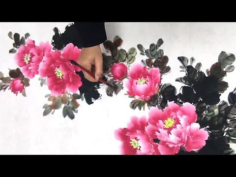 Видео: Пион в гроздьях - китайская цветочная роспись
