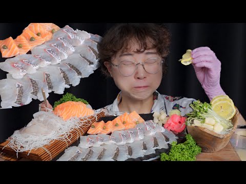Видео: Доми, окуня, лосось Mukbang eating show