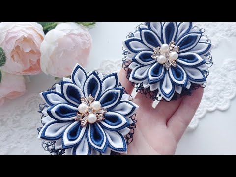 Видео: Школьные бантики -канзаши🌸 многослойный цветок🌸 #канзашиотнаташи #мк #diy #бантикидлядевочек