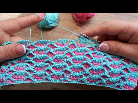 Видео: Двухцветный узор крючком 🐠 Two-tone crochet pattern