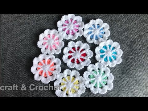 Видео: Вязаный крючком цветок/Цветочная аппликация/Рукоделие и вязание крючком 2355