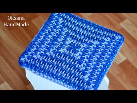 Видео: Чехол на табурет. МК крючком. Crocheted cover for stool