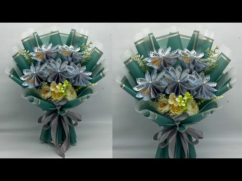 Видео: Сделай сам | Как сделать денежный букет в форме цветка | Простой и легкий денежный букет